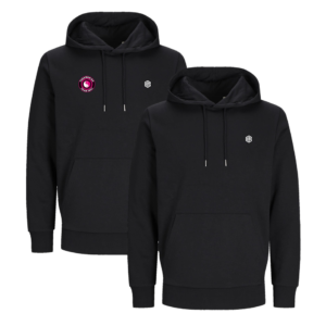 Zwarte hoodie voorkant met of zonder clublogo