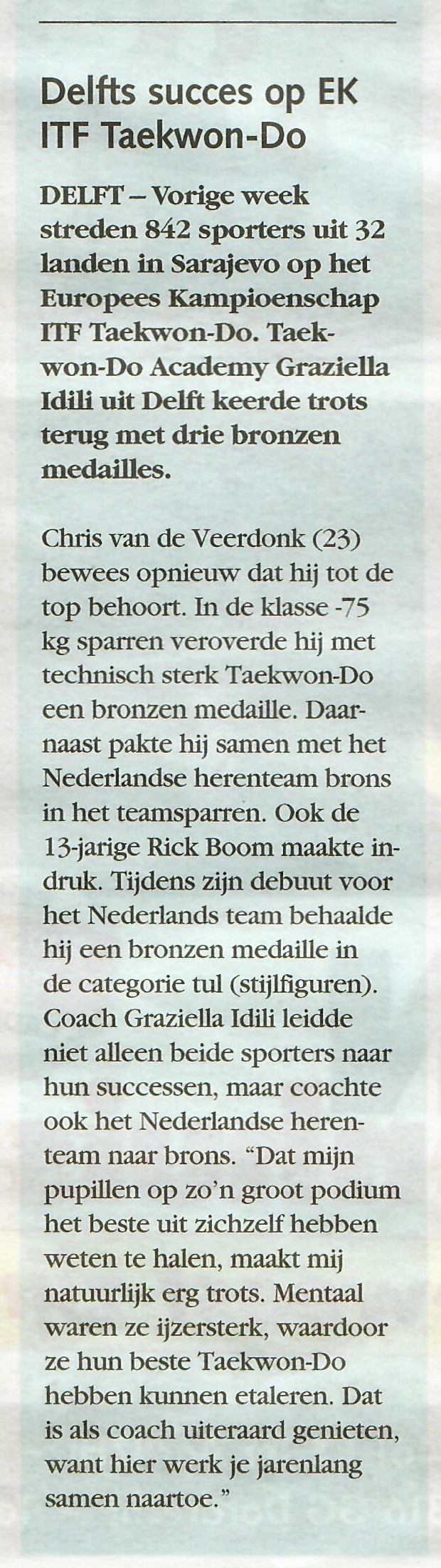 Delfts succes op het EK Taekwon-do in Sarajevo, Bosnie & Herzegovina